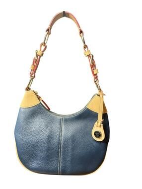 Dooney and Bourke Vintage All Weather Pebble Leather Hobo Bag Blue & Tan